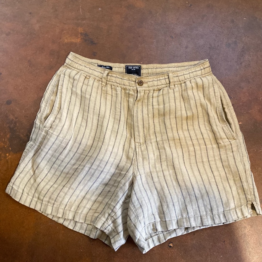 Todd Snyder Beige Linen Italian Fabric Striped Flat Front Shorts Medium M